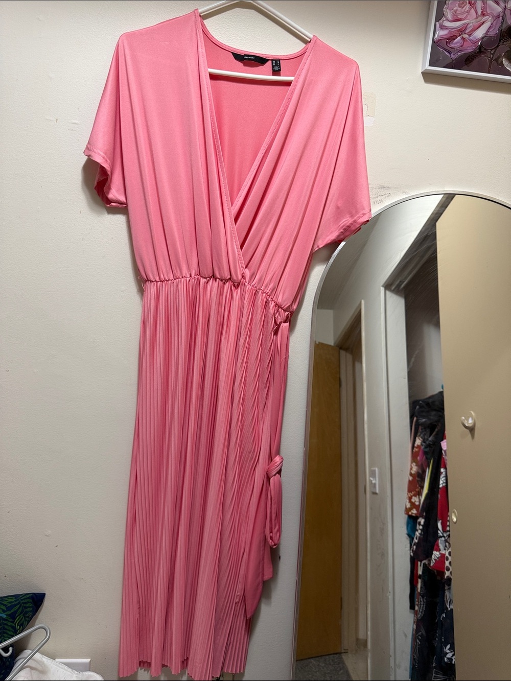 Vero Moda Pink Pleated Midi Wrap Dress